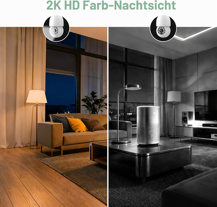 ANTELA Überwachungskamera 3MP 2K 2,4GHz, Bewegungserkennung, Zwei-Wege-Audio, kompatibel mit Alexa/G