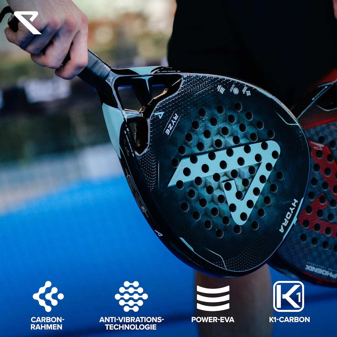 RYZE Hydra Padel Schläger aus 100% Kohlefaser - Maximale Power, Kontrolle & Präzision - 365g mit EVA