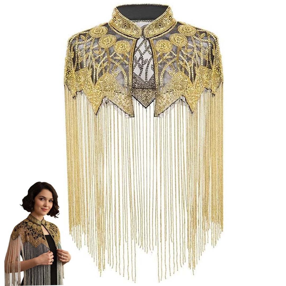Vintage Fransen-Pailletten-Perlen-Schal aus den 1920er Jahren, Flapper-Wickel-Outfit für Frauen, Hoc