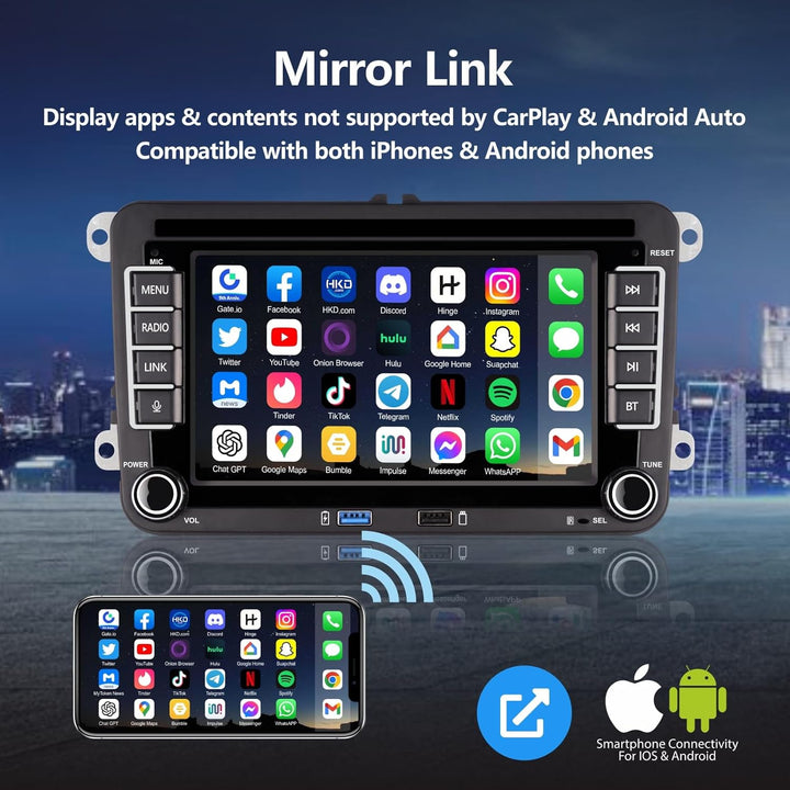 HLLECARMO VW Autoradio mit 7 Zoll Bildschirm Kompatibel mit Wireless CarPlay & Android Auto für VW G