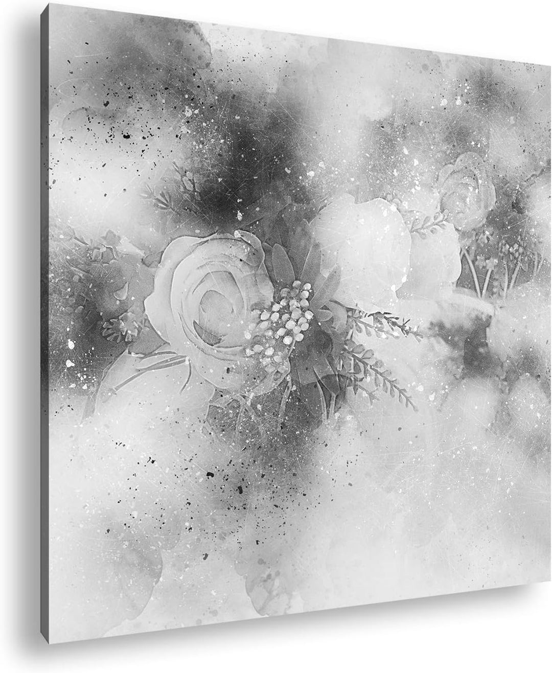abstrakte Blumen Kunst Format: 60x60 Effekt: Schwarz&Weiss als Leinwandbild, Motiv fertig gerahmt au