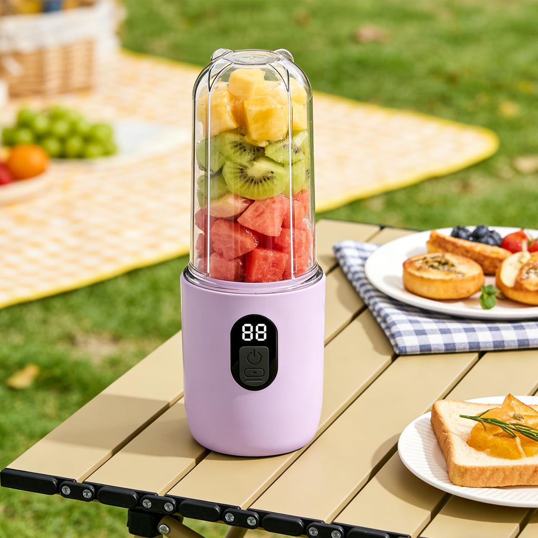 Tragbarer Mixer 500ML, Smoothie Maker to go mit Digitalanzeige & 16-Blatt Klingen Edelstahl, USB Auf