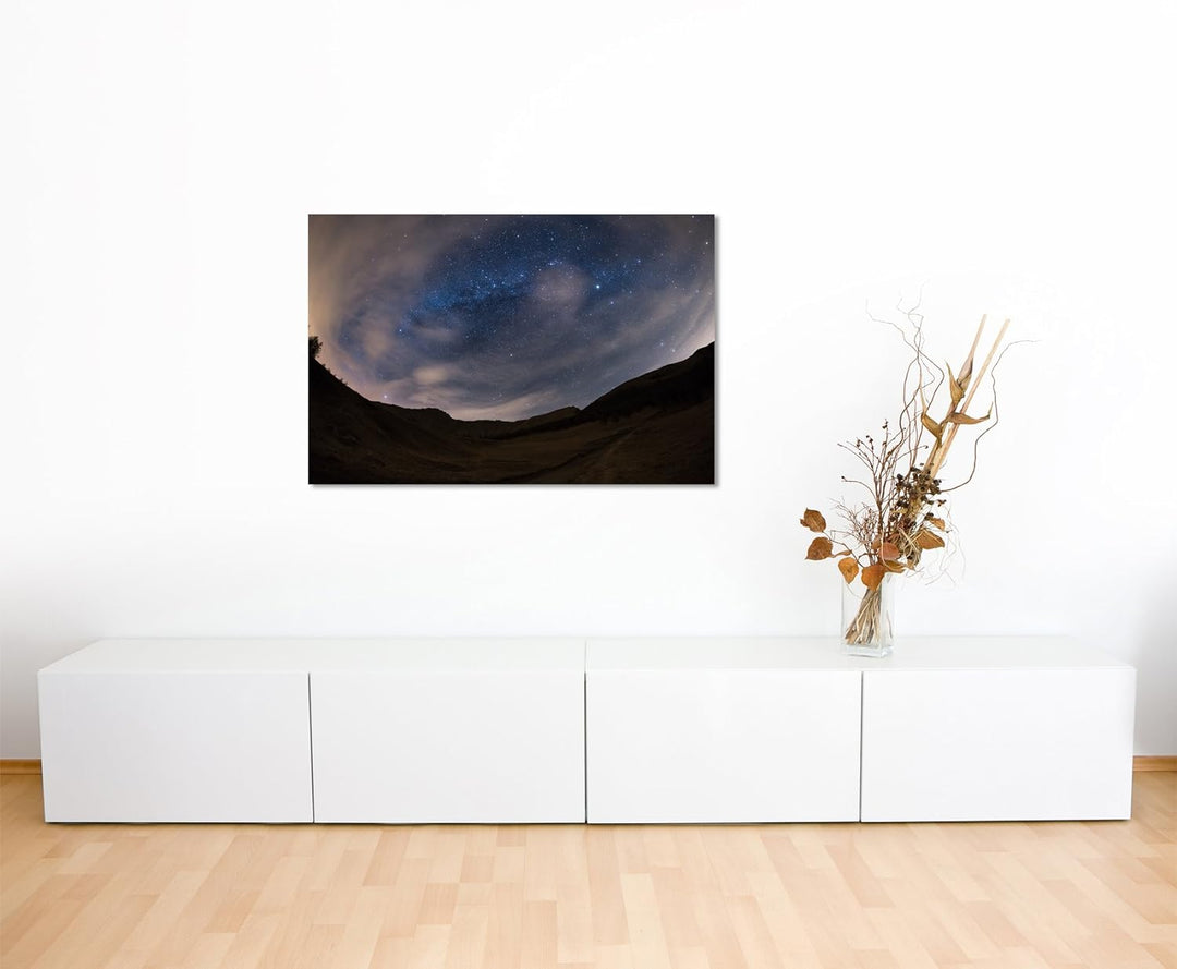 Paul Sinus Art XXL Fotoleinwand 120x80cm Landschaftsfotografie – Milchstrasse über den Alpen auf Lei