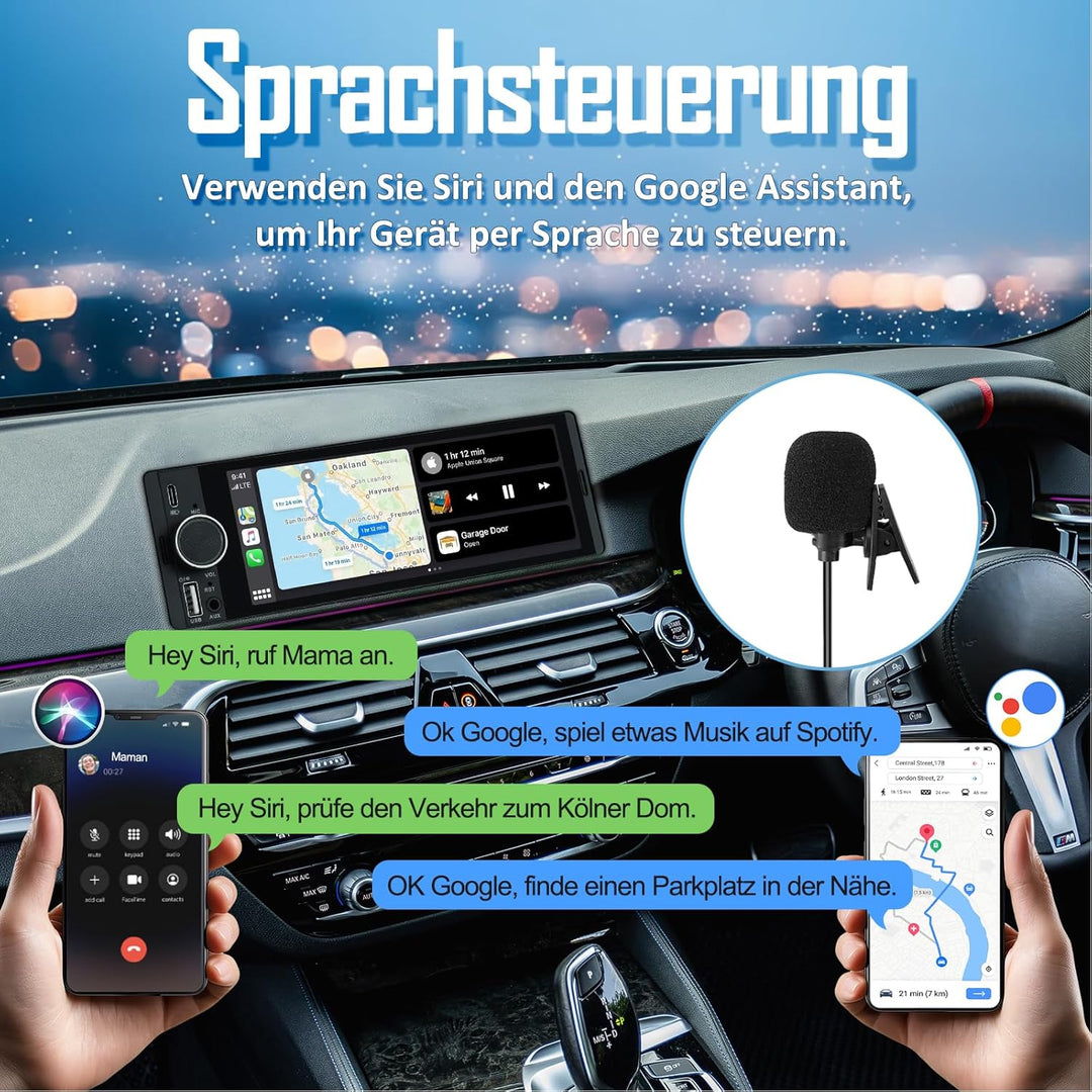 1 DIN Autoradio mit Wireless CarPlay &amp; Android Auto, 6,36 Zoll Auto Radio mit Bildschirm, Rückfahrka
