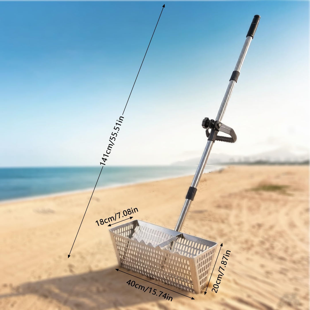 Sandflohrechen für den Strand, Sandschaufel und -sieb aus Edelstahl, extra grosser, 40 cm breiter Re