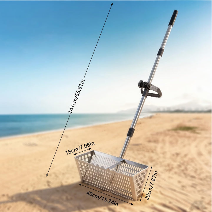 Sandflohrechen für den Strand, Sandschaufel und -sieb aus Edelstahl, extra grosser, 40 cm breiter Re