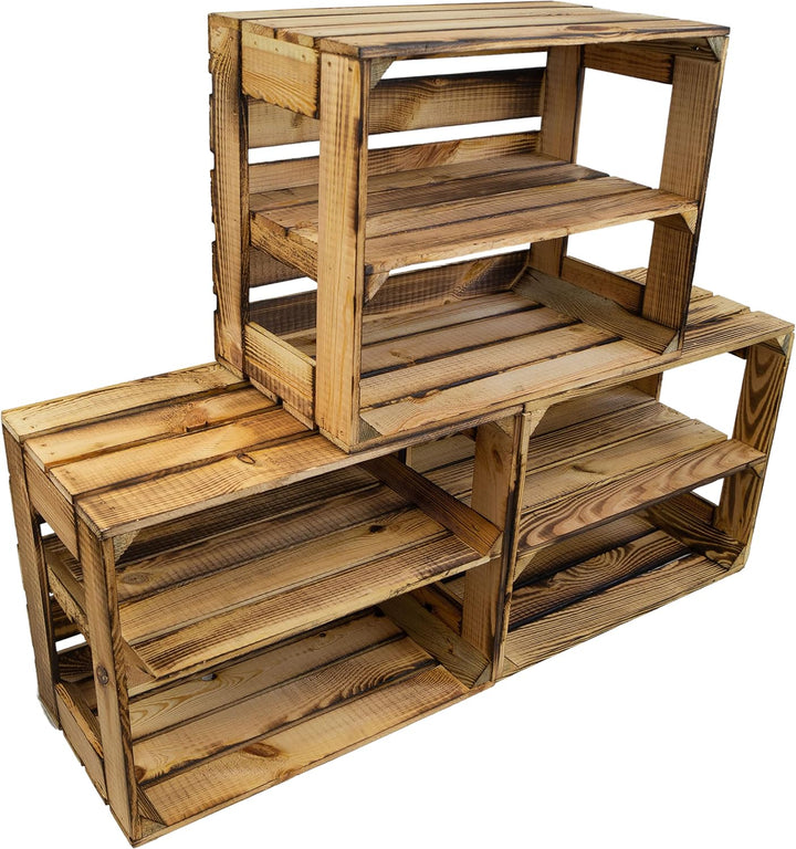 Kistenkolli Altes Land 3er set Regalkiste Holzkiste Gerda flambiert mit Zwischenbrett/Mittelbrett Lä