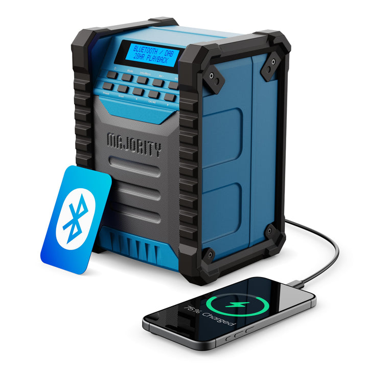 MAJORITY Landbeach Baustellenradio | DAB Radio mit Bluetooth für Baustelle | 10.000mAh Akku & USB-Po
