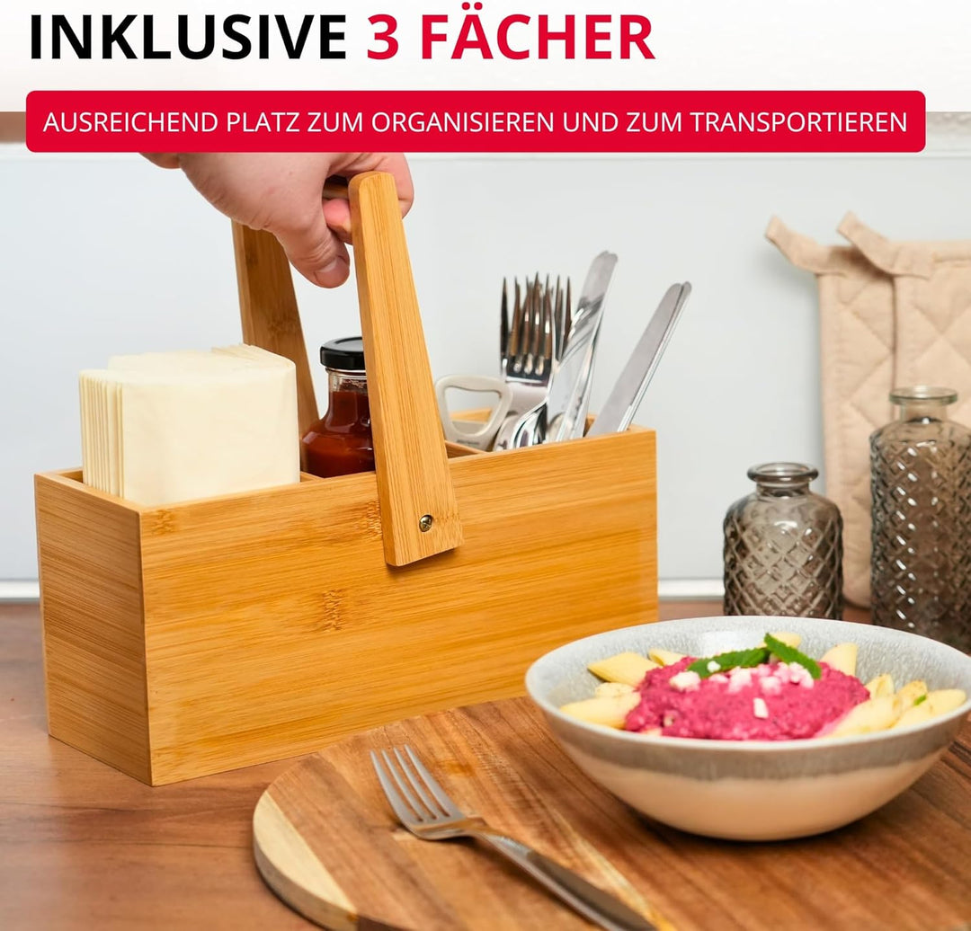 Westmark Küchen-Organizer/Tischbutler, 3 Fächer, mit Tragegriff, Masse: 26,5 x 27,8 x 10 cm, Bambus,