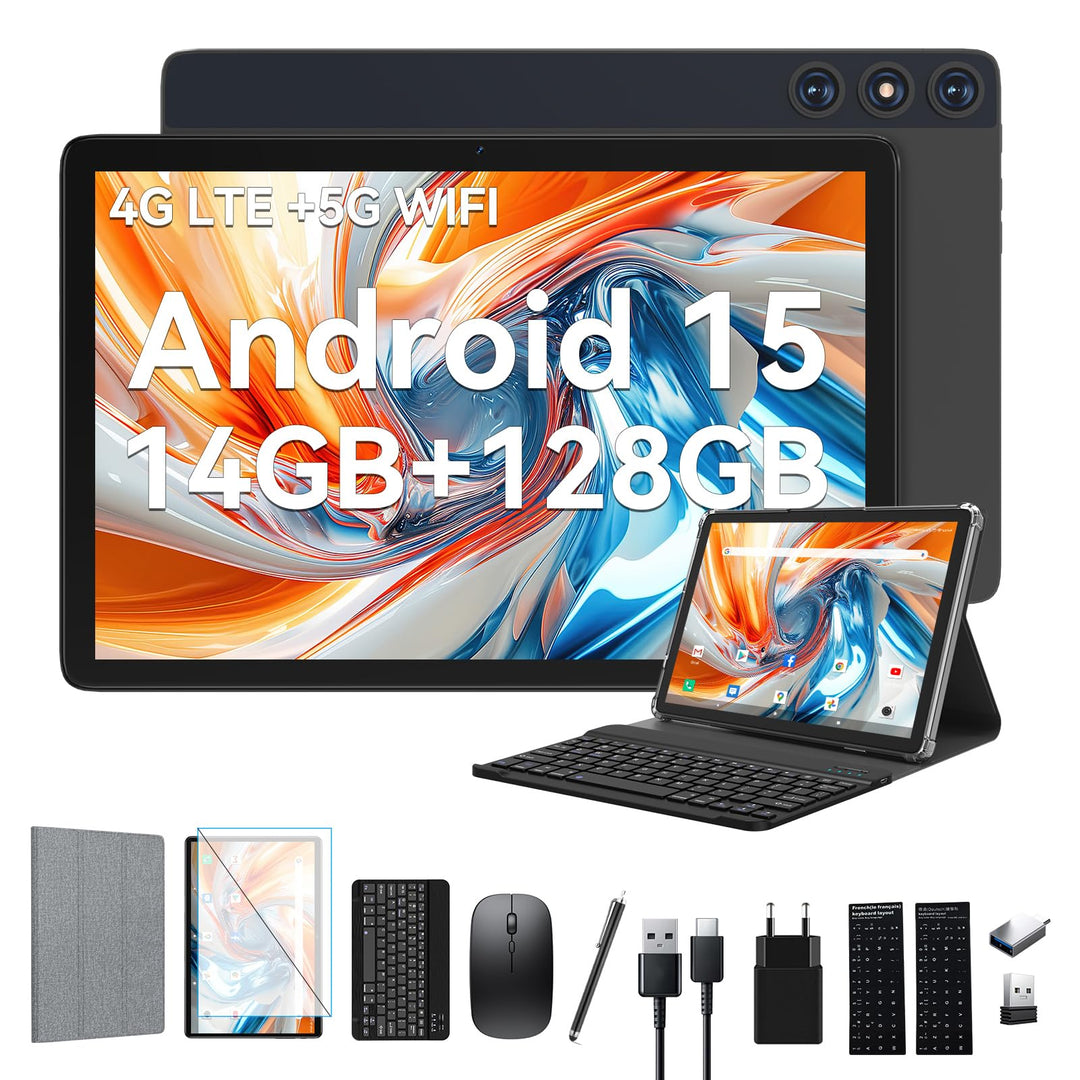 FEONAL Android 15 Tablet 10 Zoll, 4G LTE Tablets Mit 2 SIM 1 SD Slot, 5G WiFi Tablett PC Mit 14GB+12