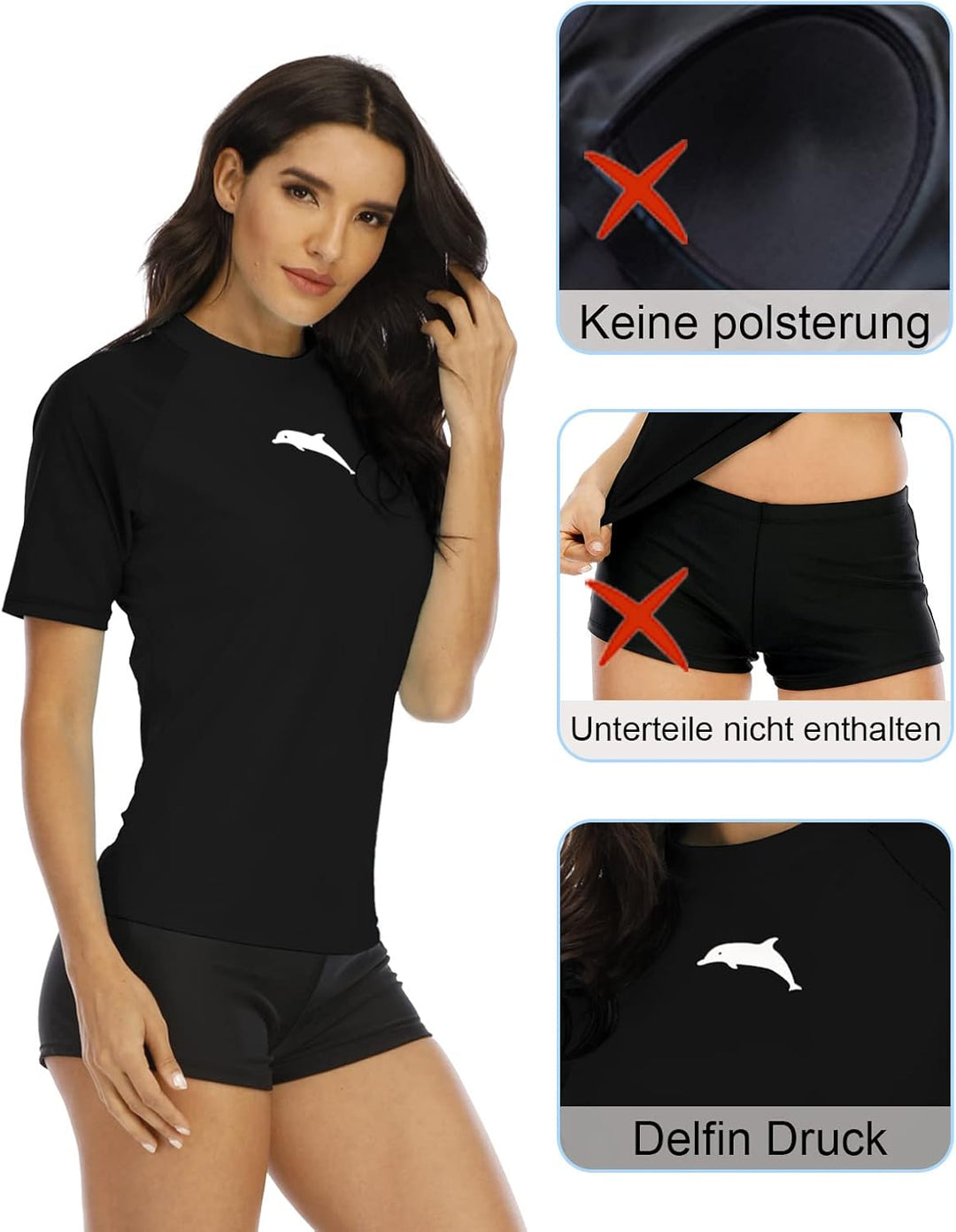 Halcurt UV Shirt Damen Kurzarm Rash Guard UPF 50+ Schwimmshirt Schnell Trocknender Badeshirt M-XXL S