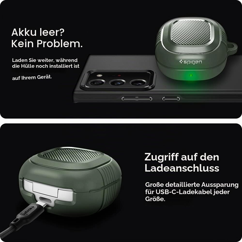 Spigen Rugged Armor Hülle Kompatibel mit Samsung Galaxy Buds 2 Pro | Pro | 2 | Live - Militärgrün, M