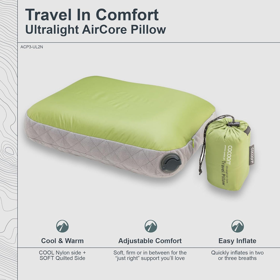 Cocoon Kopfkissen/Reisekissen Air Core Pillow Ultralight - 40x55cm Wasabi/Grey 1 Stück (1er Pack), W
