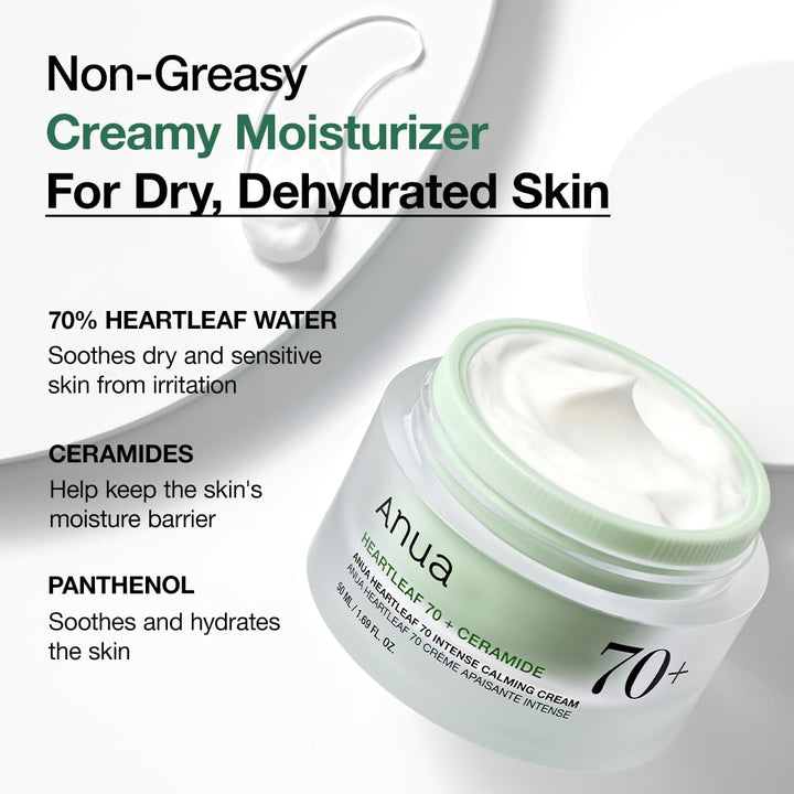 ANUA Heartleaf 70 Intensive beruhigende Creme mit Ceramid, Panthenol, Heartleaf-Extrakt, koreanische