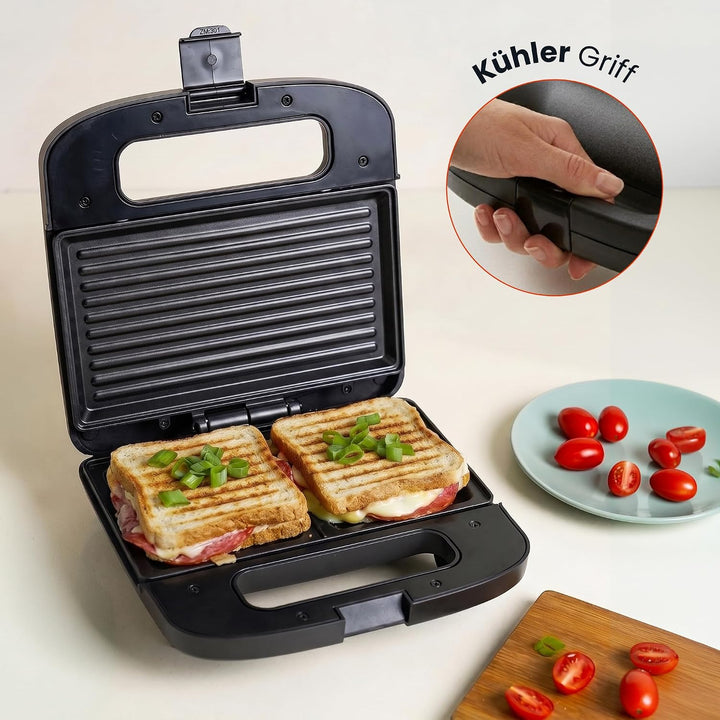 QuickBite Toaster, Sandwichmaker, Sandwich, Antihaftbeschichtung, 1000W, Panini, Schwarz Schwarz 24,