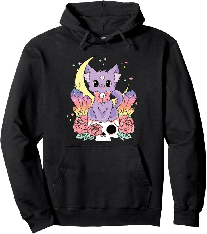 Pastel Goth Cat Girl Pullover Hoodie