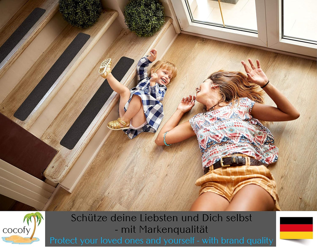 Anti-Rutsch Sticker für Treppen aussen und innen XXL | 10x Streifen (90x15 cm gross) schwarz | Stark