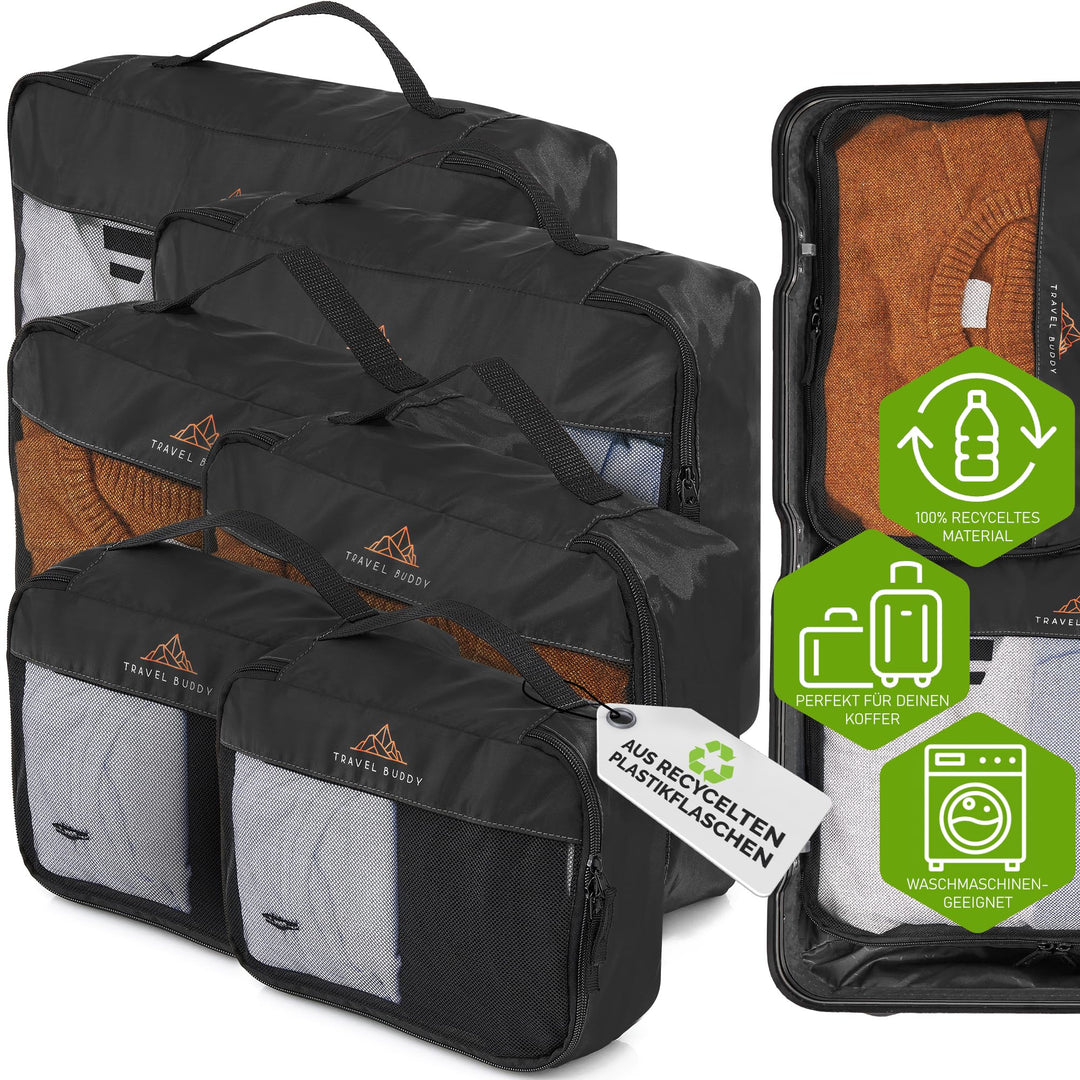 TRAVEL BUDDY® Koffer Organizer Set - 100% Recycling Material - Ultra leicht & waschbar - 6 Packtasch