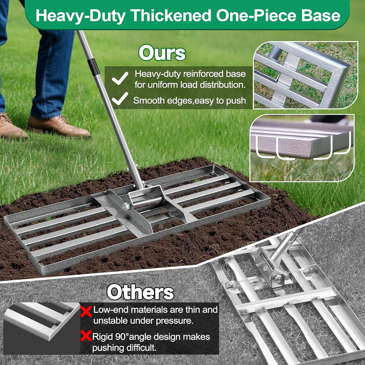 Rasen Nivellierrechen 76×26 cm, Heavy-Duty Garten Rasenrakel aus Karbonstahl, vollverschweisste Nive