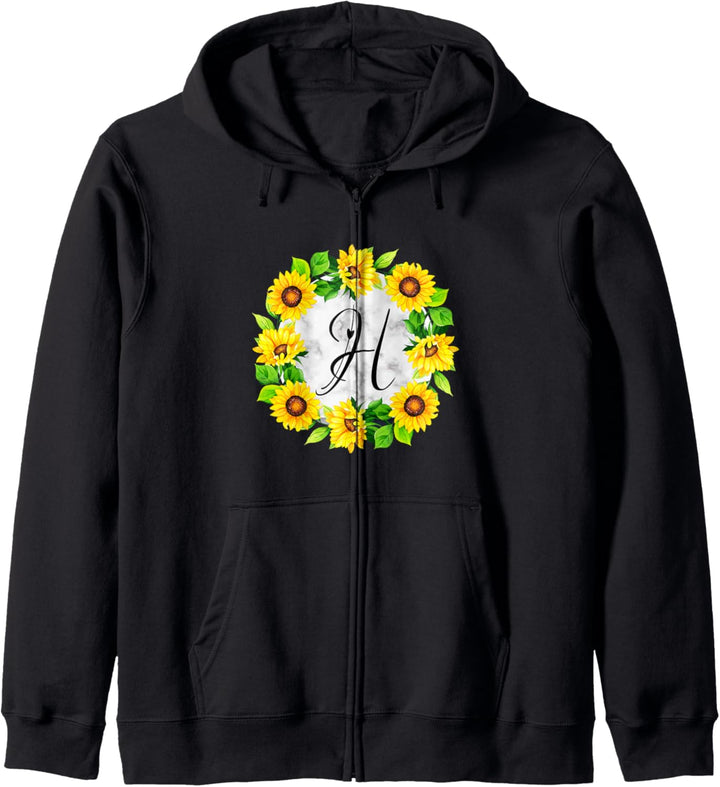 Sonnenblume Buchstabe H Initial Blume Stil Design Kapuzenjacke