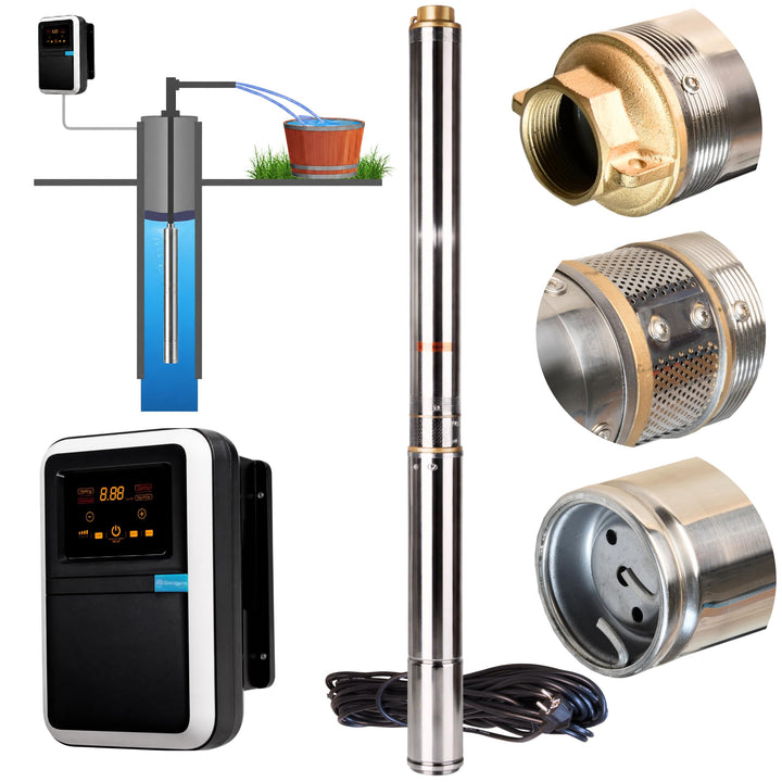 Tiefbrunnenpumpe ZEN 4/11 3,5 Zoll mit Frequenzumrichter – Sandverträgliche Edelstahl-Tauchpumpe, Br