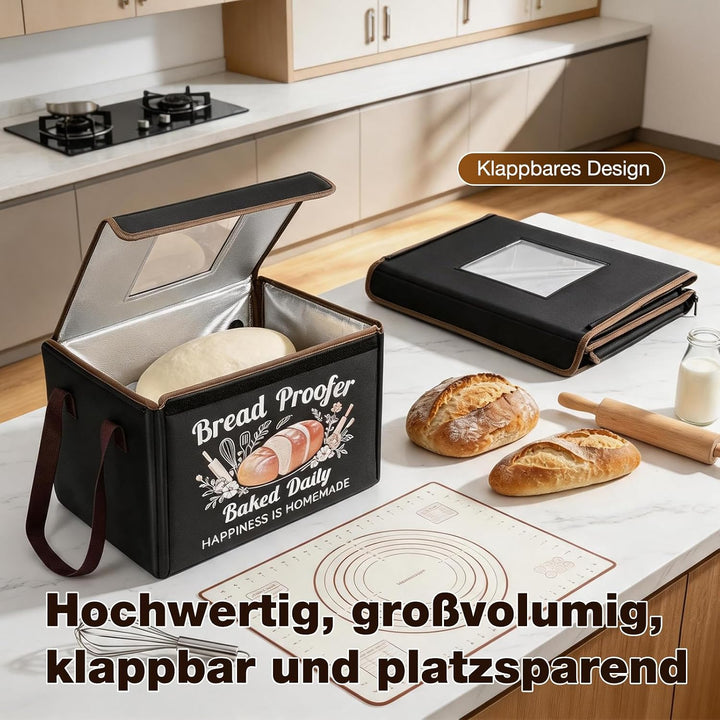 Faltbare Brot Gärbox mit Temperaturregelung 10–45 °C & 48H-Timer, Teigbox mit Deckel Metallgitter fü