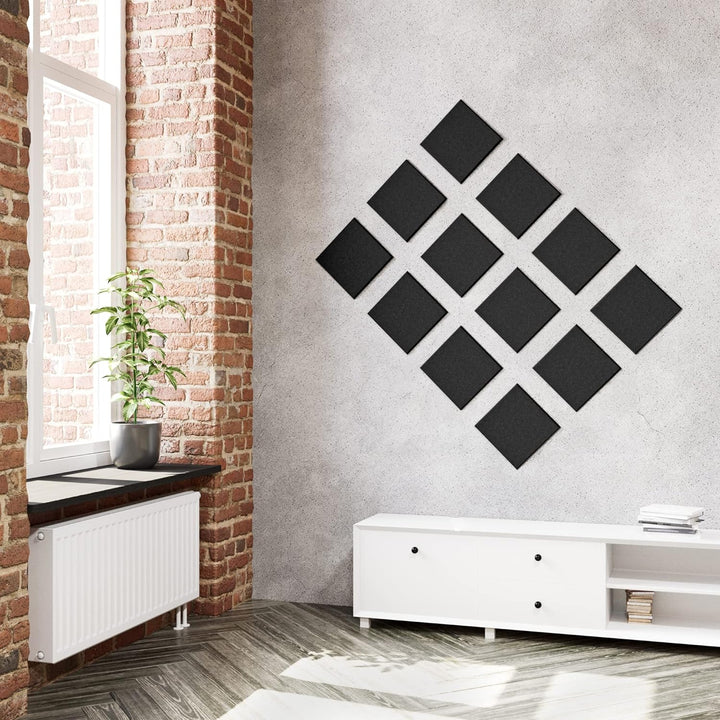 vilz 12 Stück Akustik Panel aus recyceltem Filz - Schalldämmer Quadrate 250x250x9 mm Farbe Schwarz f