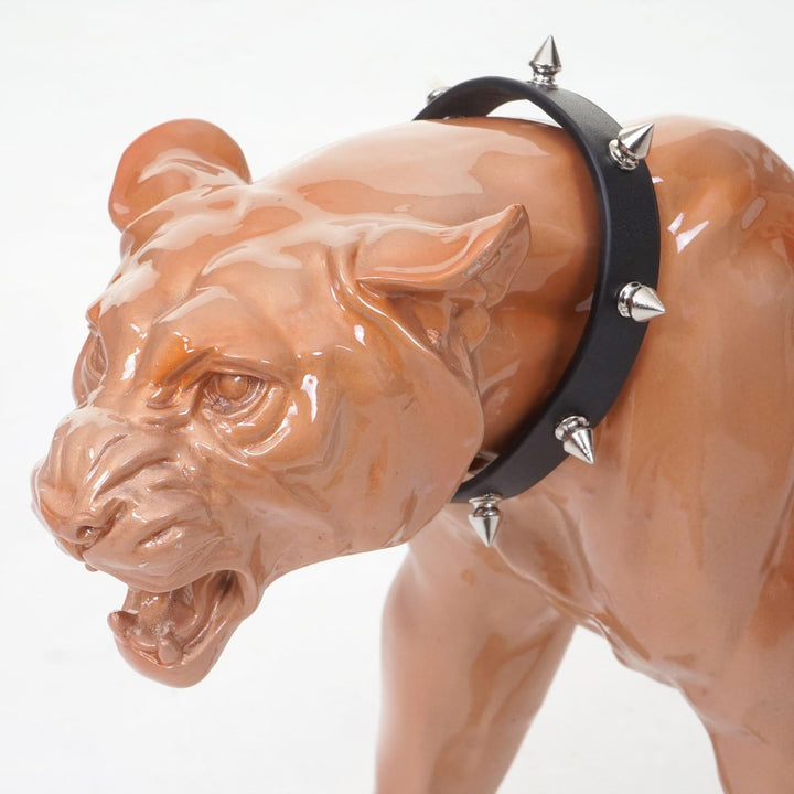 Mendler Deko Figur Leopard 59cm, Polyresin Skulptur Panther, In-/Outdoor - antik Hochglanz mit Halsb