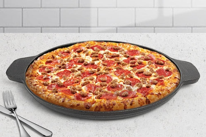 Cheffinger Alu Guss Pizza Brot Grill Pfanne Ø32cm Induktion Bratpfanne Handschuhe Braten