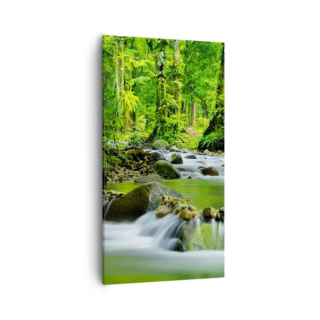Bilder auf Leinwand 55x100cm Leinwandbild mit Rahmen Stream Wald Natur Gross Wanddeko Bild Schlafzim