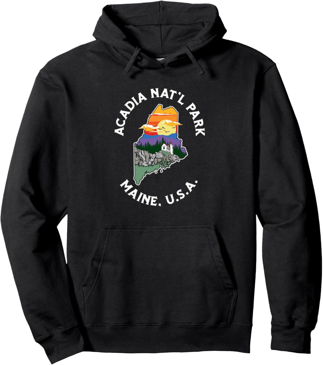 Retro Acadia National Park Maine Nature & Outside Vintage Pullover Hoodie