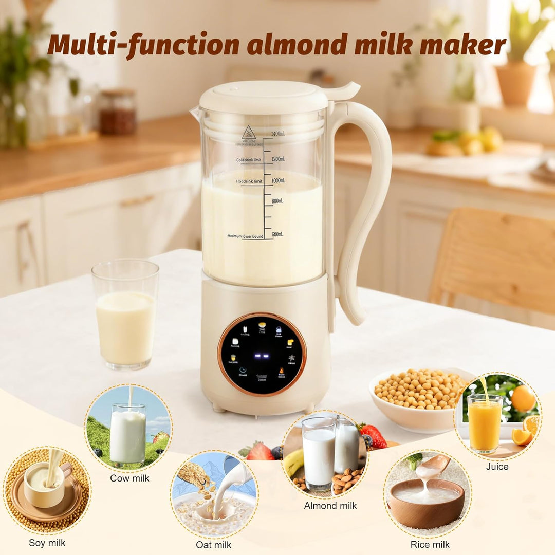 Nussmilch Maschine, 1400ml Entsafter Sojamilch Maschine mit 16 Klingen, Led Anzeige, Selbstreinigend
