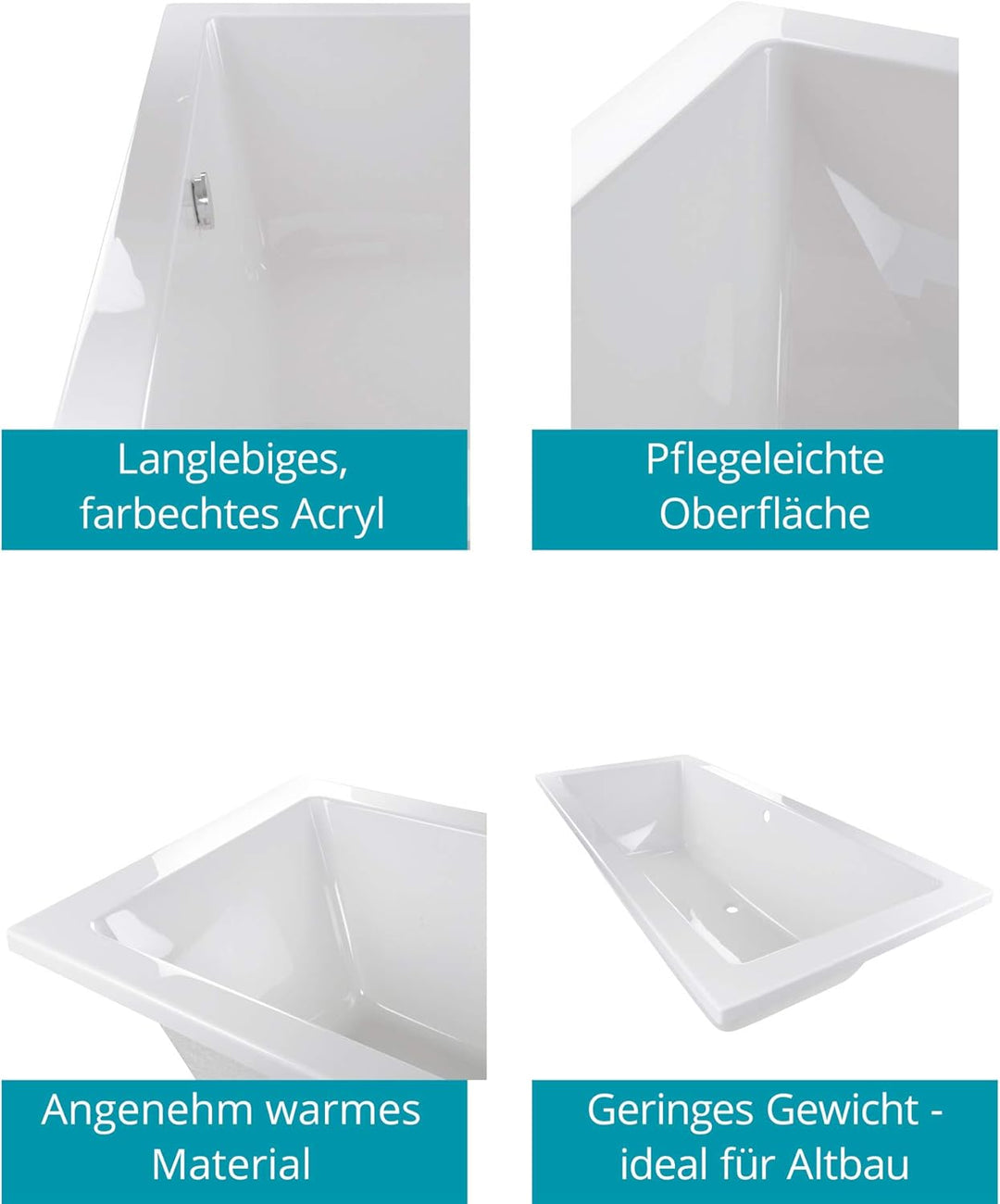 Calmwaters® Rechteck-Badewanne 170x75 cm, Acrylwanne Modern Select, Duo-Badewanne für zwei Personen,