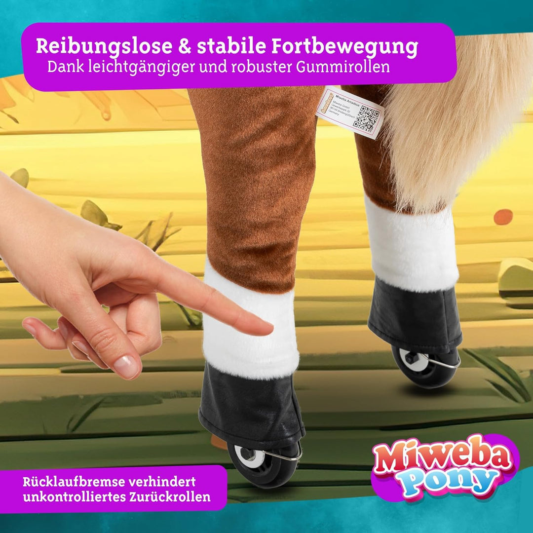 Miweba Pony Amadeus | Reitpferd auf Rollen - Pferd für Kinder - Schaukelpferd - Schaukeltier - Kusch