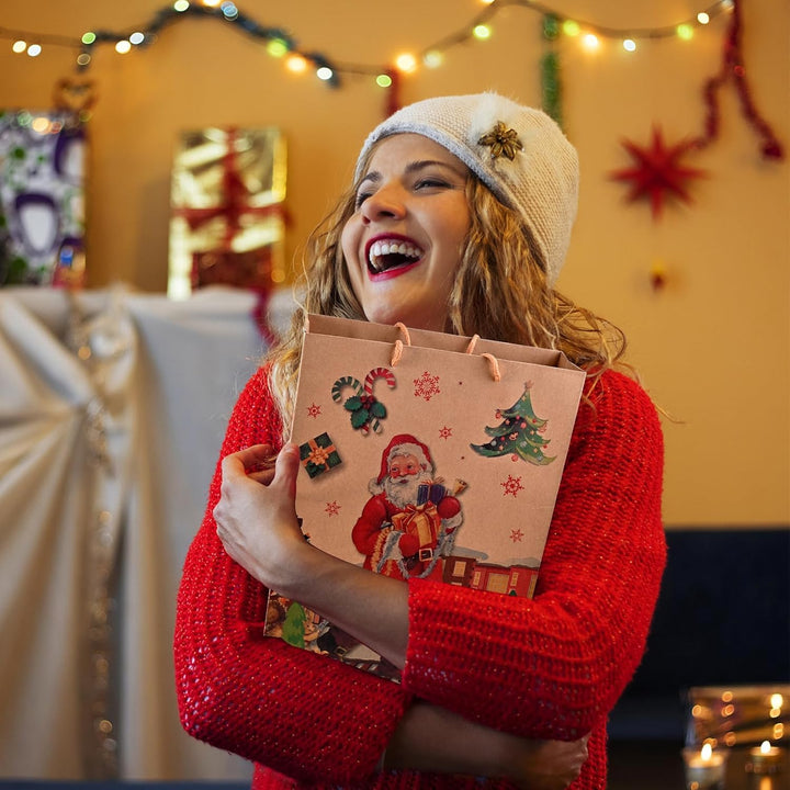 Cieex Geschenktüten Weihnachten mit Henkel, 10 Stück Weihnachtliche Geschenkverpackung, Bedruckte He