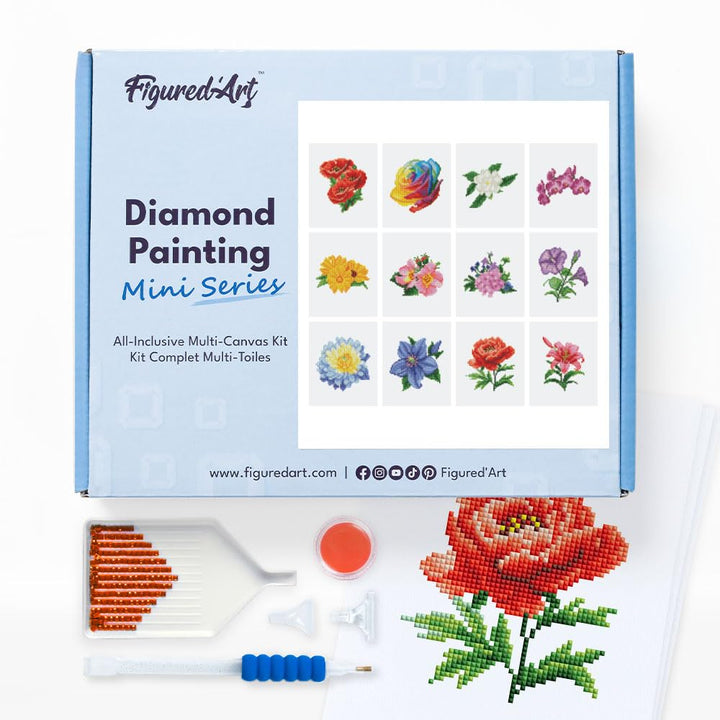 Figured'Art Mini Serie Diamond Painting Erwachsene - Blumen 2 - Premium-Box mit 12 Stück 15x18 cm 5D