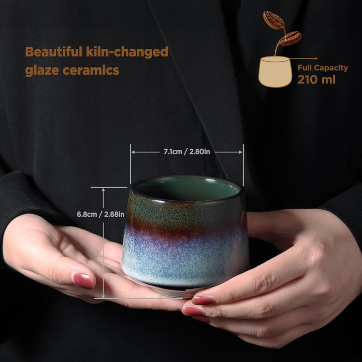 ecooe Cappuccino Tassen Set Dickwandig aus Steingut 5er set - 210 ml Handgefertigt Porzellan Kaffeet