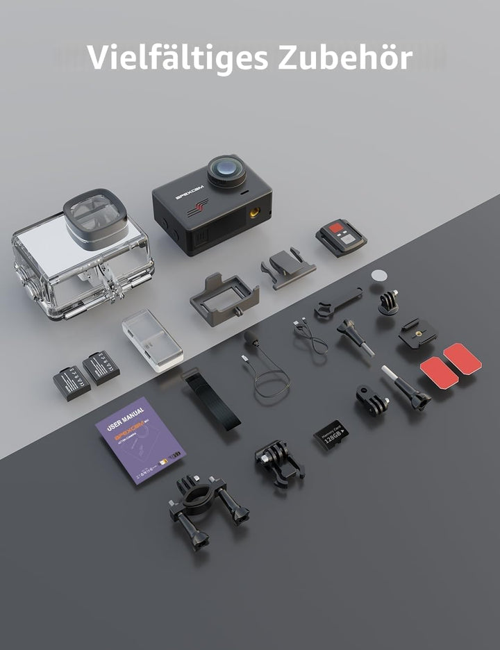 Apexcam M80 4K 60FPS 48MP Action Cam mit 128GB WiFi Karte 40M Ultra HD Unterwasserkamera Wasserdicht
