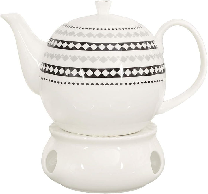 Buchensee Porzellan Kanne 1,5 Liter mit Stövchen. Elegantes Teeset/Kaffeeset aus Fine Bone China mit