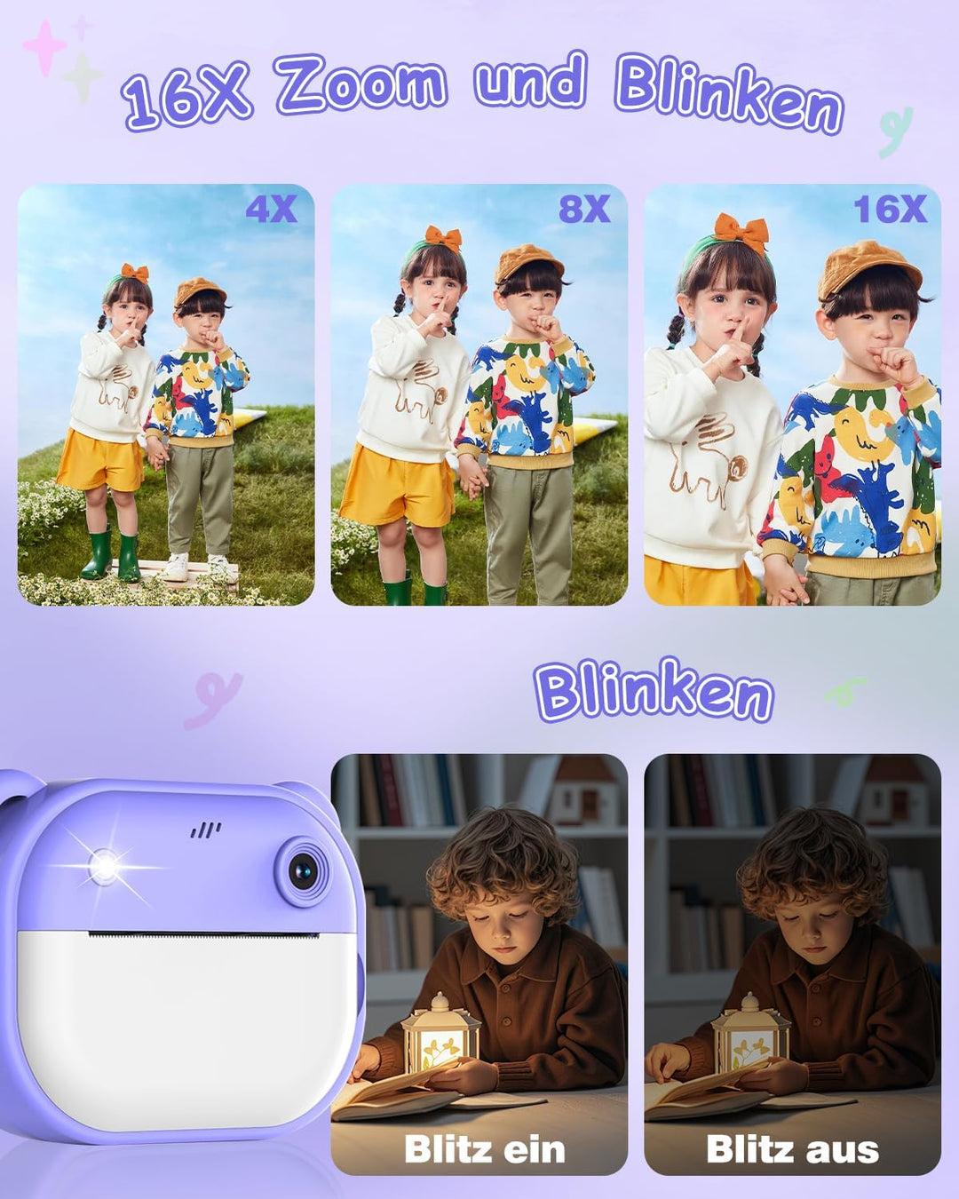 Sofortbildkamera Kinder, 1080P Dual-Linse Kinderkamera Sofortbildkamera, 2" Bildschirm Digitalkamera