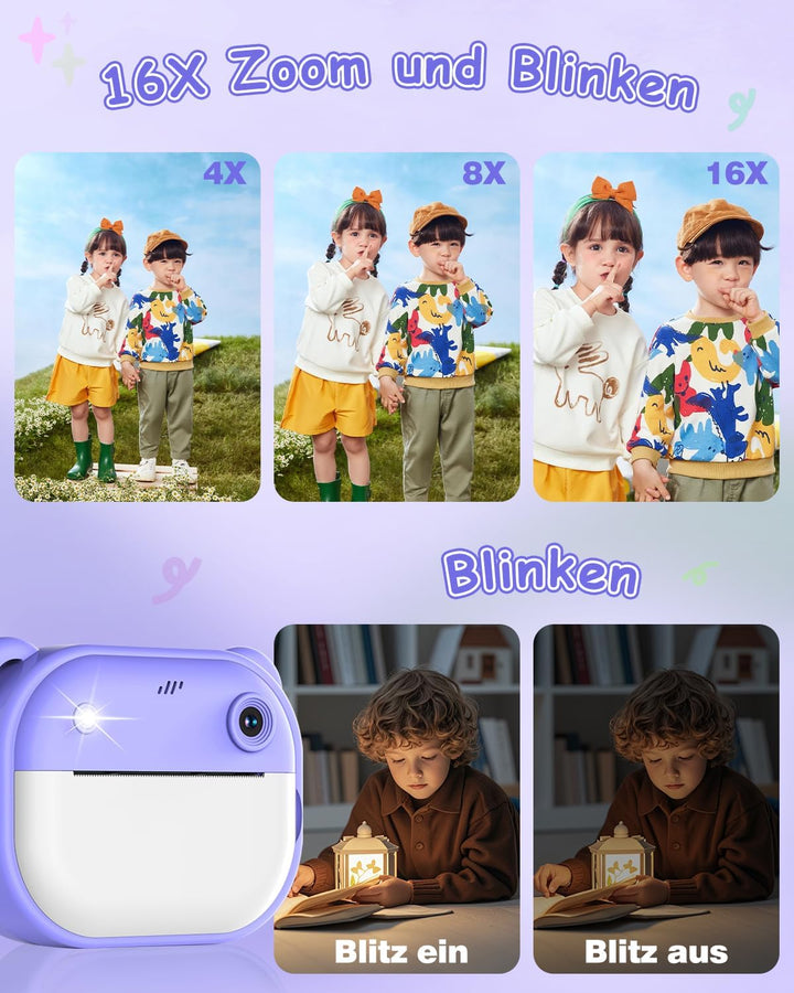 Sofortbildkamera Kinder, 1080P Dual-Linse Kinderkamera Sofortbildkamera, 2" Bildschirm Digitalkamera