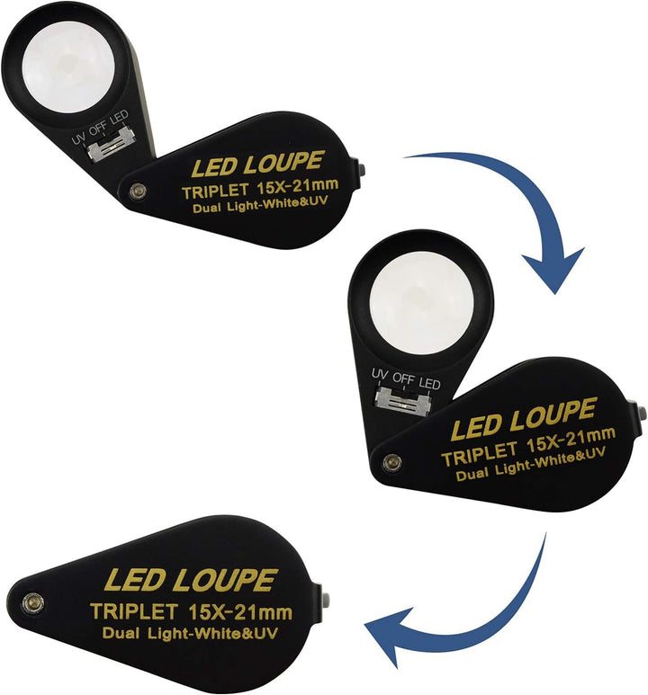 15x Vergrösserungsglas Schmuck Lupe LED UV Licht 21mm Achromatisch Triplett Linse Optisch Glas Tasch