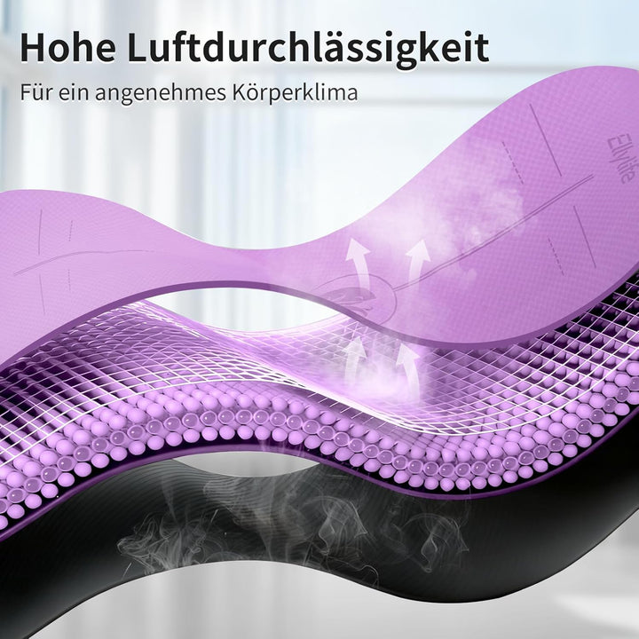 Yogamatte aus ECO Naturkautschuk & Hhautfreundlichem TPE, Extrem Rutschfest, Ausrichtungslinien, Ein