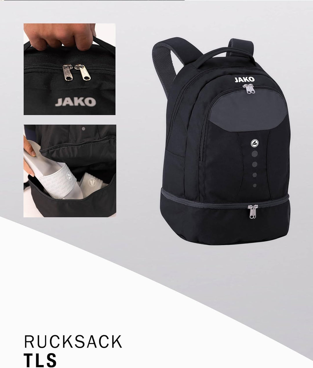JAKO Herren Rucksack Striker, Schwarz