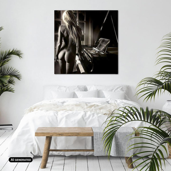 Bilder auf Leinwand 70x70cm Leinwandbild mit Rahmen Frau Nackt Geheimnis Gross Wanddeko Bild Schlafz