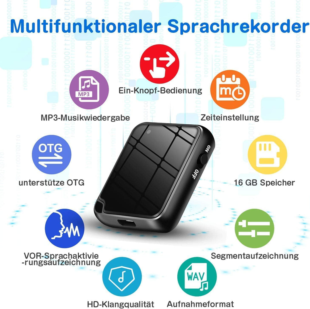 Mini Diktiergerät, TDW Mini Aufnahmegerät 16GB Diktiergerät mit Mikrofon Stimmenaktivierung Klein Ab