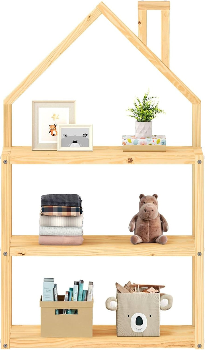 IDIMEX Kinderzimmer Regal LENISE in Hausform Natur - Kinderregal, Bücherregal, Massive Kiefer, 3 Abl