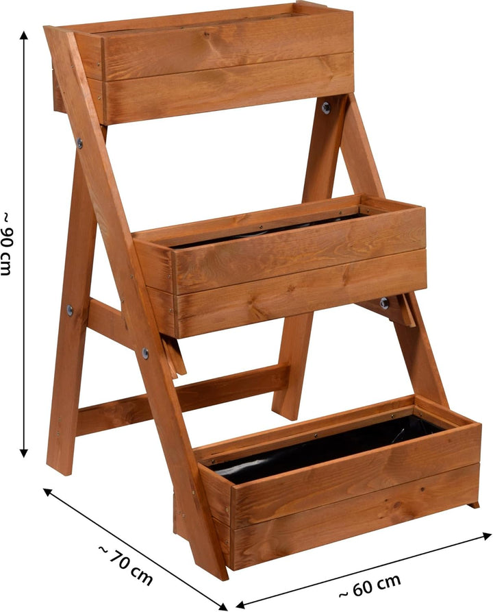 dobar® Dreistufige Pflanztreppe Outdoor aus Massiv-Holz für Balkon und Garten - Blumenbeet mit 3 Pfl