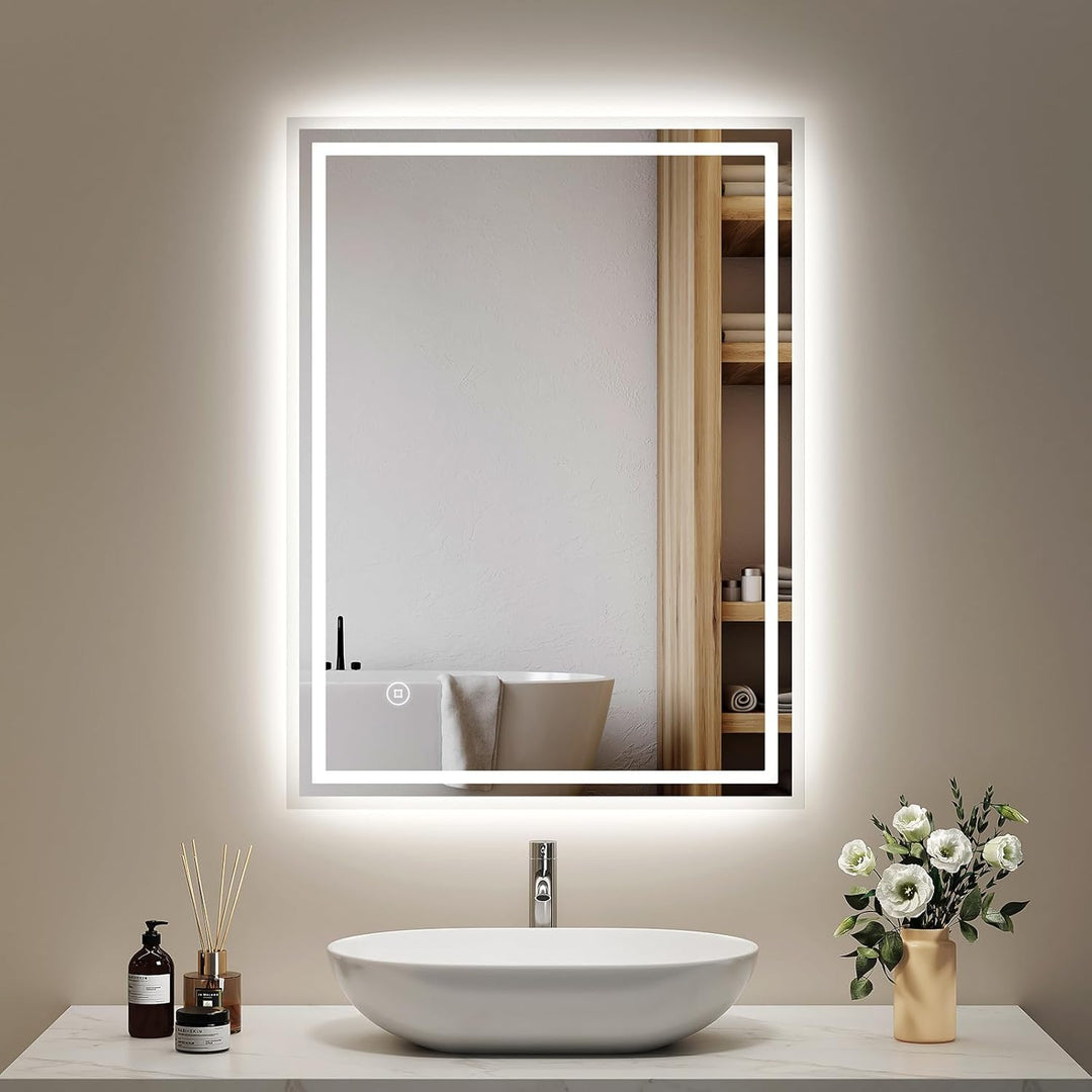 EMKE® 4 in 1 Badspiegel mit Beleuchtung 60x80cm LED Lichtspiegel mit 3000K/4000K/6500K Touch+Dimmbar