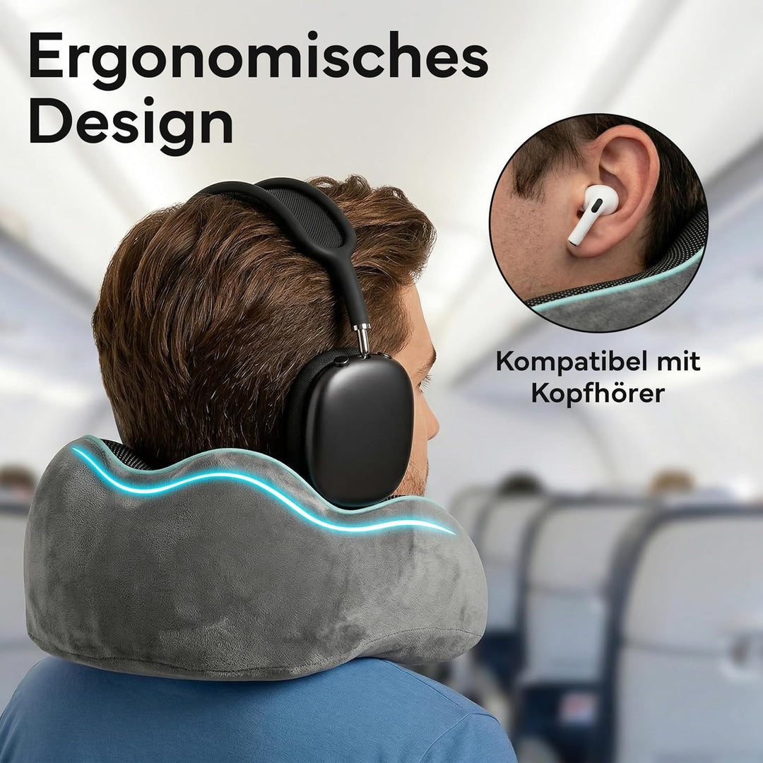 NEOLYMP Nackenkissen Flugzeug mit Kinnstütze verhindert Vorfallen des Kopfes – Memory Foam Reisekiss